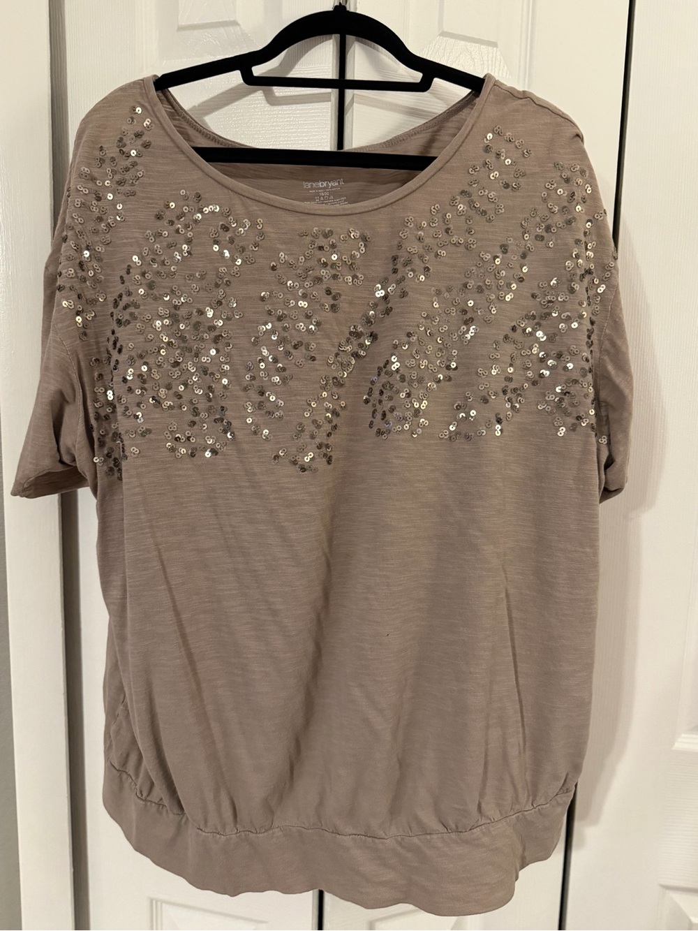 Lane Bryant Taupe Sequin Short Sleeve Top